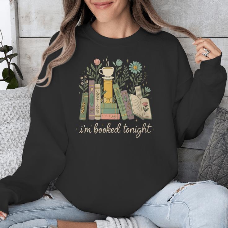 I'm Booked Tonight Floral Books Cozy Reading Graphic Unisex Sweatshirt