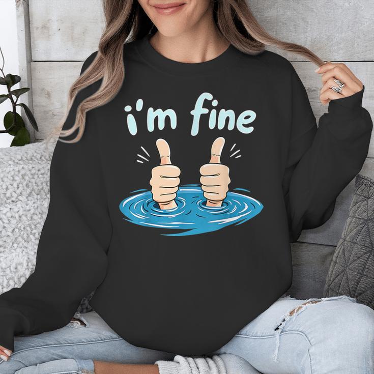 I'm Fine Drowning Thumbs Up Introvert Meme Humor Unisex Sweatshirt