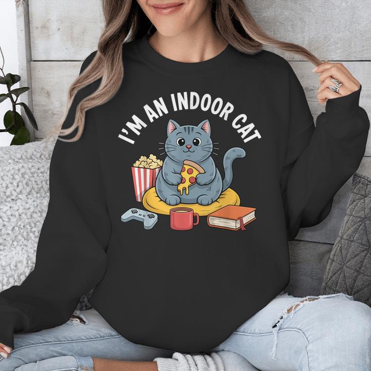 I'm An Indoor Cat Introvert Pizza Popcorn Book Gamer Cat Unisex Sweatshirt