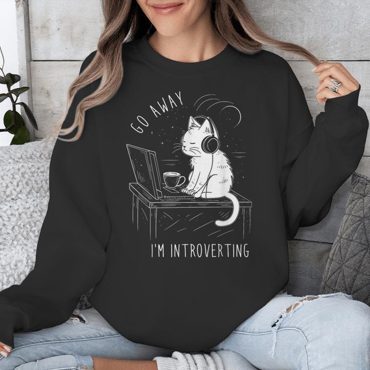 Introvert Cat With Coffee On Computer Antisocial Emo Goth Unisex Sweatshirt Introvert Cat With Coffee On Computer Antisocial Emo Goth Unisex Sweatshirt