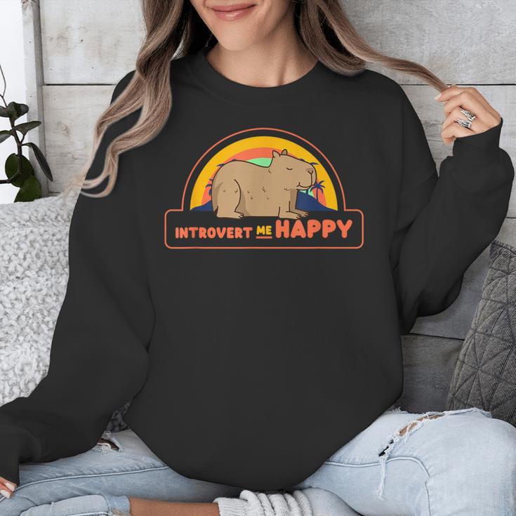 Introvert Me Happy Retro Sunset Capybara Tee Unisex Sweatshirt Introvert Me Happy Retro Sunset Capybara Tee Unisex Sweatshirt