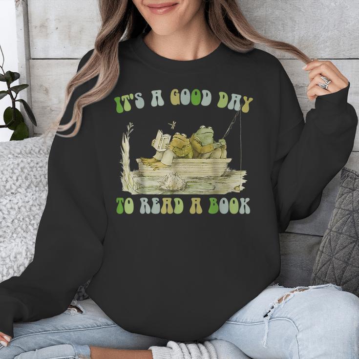 It's A Good Day To Read A Book Shirt Frog Reading Book Unisex Sweatshirt