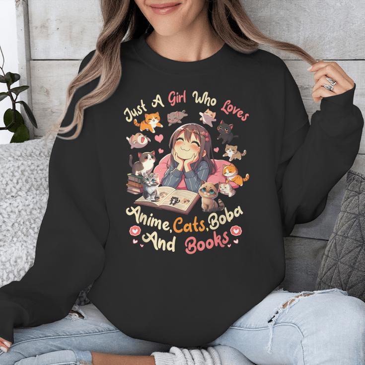 Just Girl Who Loves Anime Cats Boba And Books Bubble Tea Unisex Sweatshirt Just Girl Who Loves Anime Cats Boba And Books Bubble Tea Unisex Sweatshirt