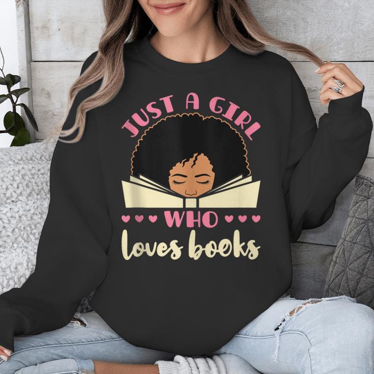 Just a Girl Who Loves Books African American Book Nerd Lover Unisex Sweatshirt
