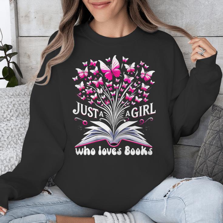 Just a Girl Who Loves Books Reading Book Butterfly Bookworm Unisex Sweatshirt
