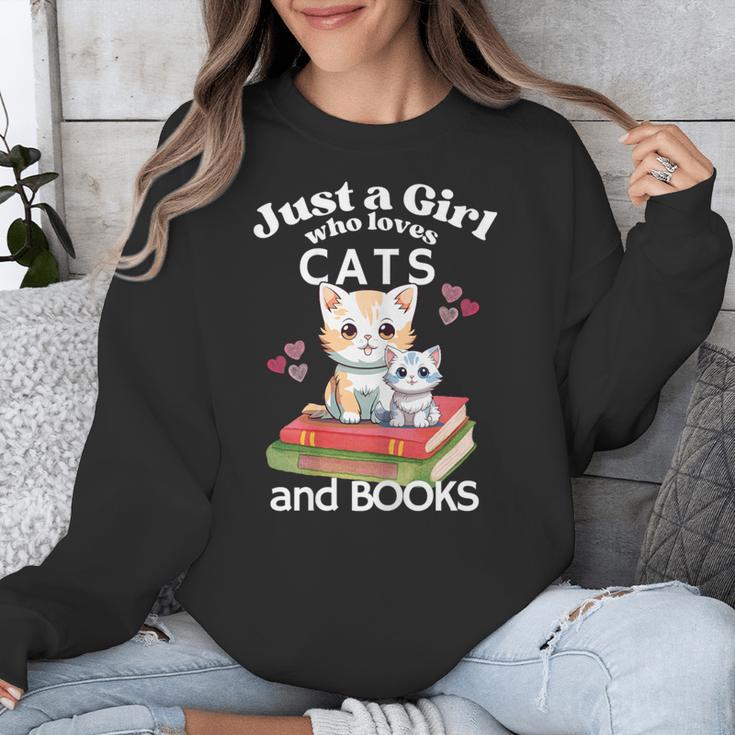 Just A Girl That Loves Cats And Books Cute Cat & Bookwork Unisex Sweatshirt
