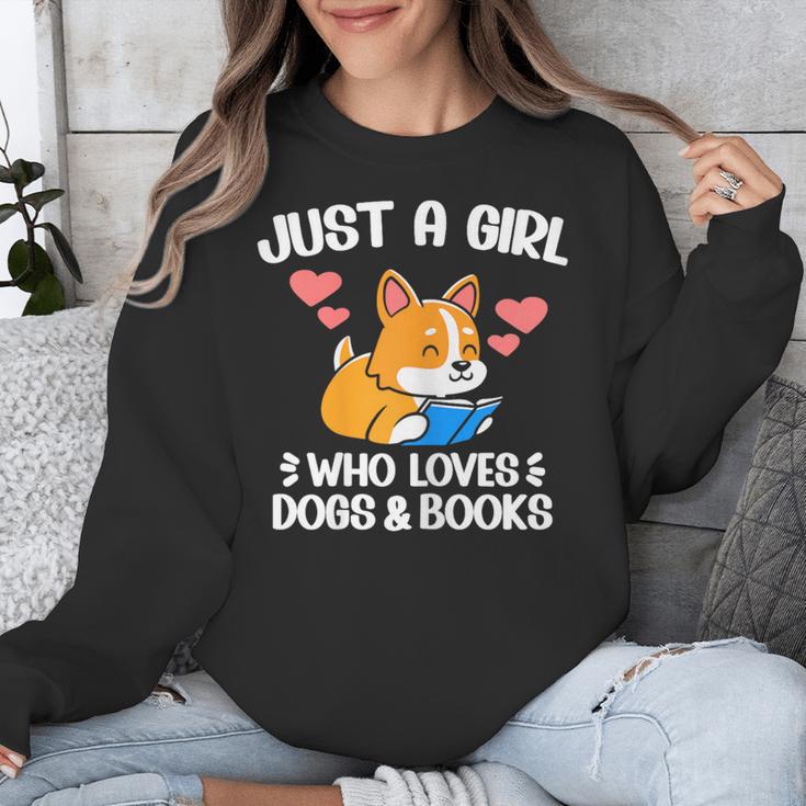 Just A Girl Who Loves Dogs And Books Reading Dog Puppy Lover Unisex Sweatshirt