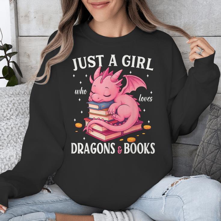 Just A Girl Who Loves Dragons And Books Dragon Reading Lover Unisex Sweatshirt