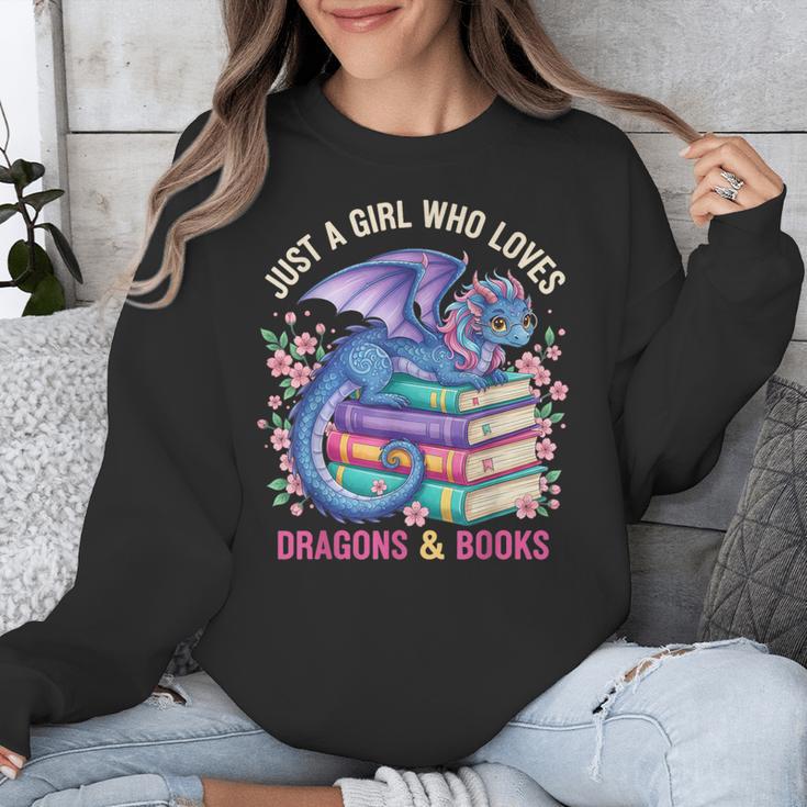 Just a Girl Who Loves Dragons And Books Dragon Reading Unisex Sweatshirt