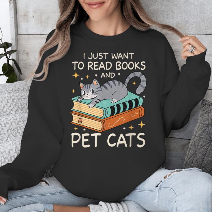 I Just Want To Read Books And Pet Cats Bookish Bookworm Unisex Sweatshirt