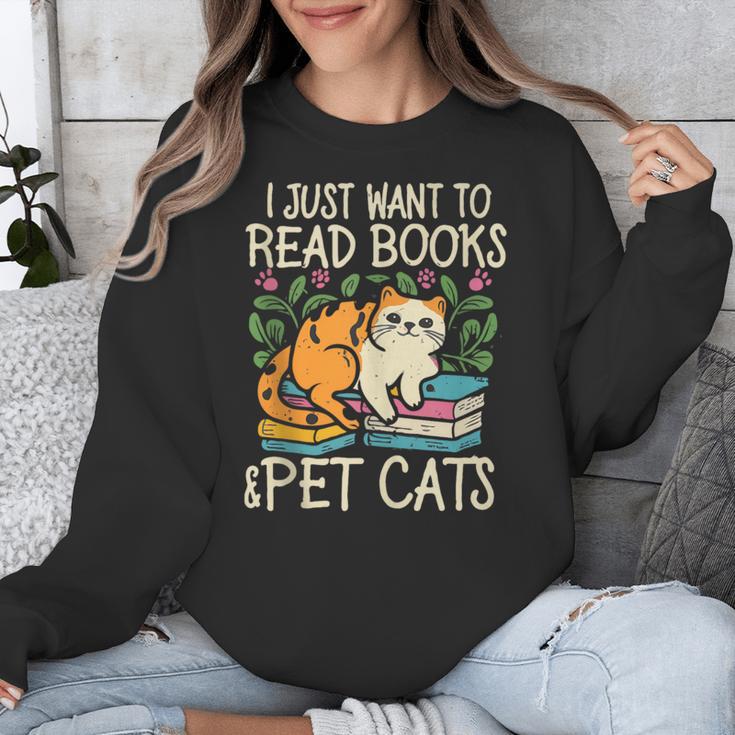 I Just Want To Read Books And Pet Cats Introvert Unisex Sweatshirt I Just Want To Read Books And Pet Cats Introvert Unisex Sweatshirt
