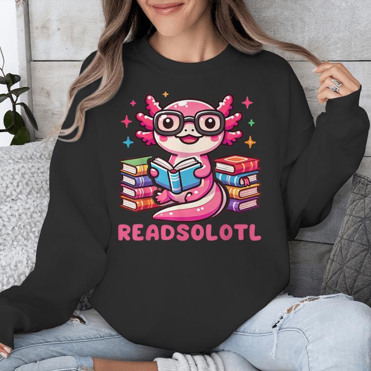 Kawaii Axolotl Readsolotl Book Lover Reading Bookworm Girls Unisex Sweatshirt