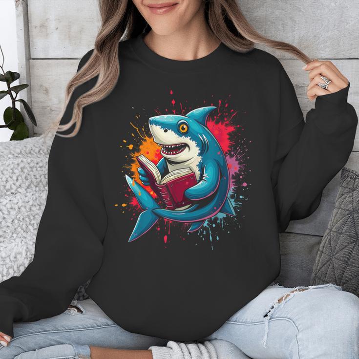 Kawaii Shark Reads Book Reading Library Book Bookworm Unisex Sweatshirt