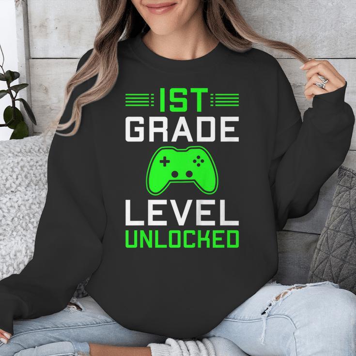 Kids 1st Grade Level Unlocked Back To School Gamer Graduation Unisex Sweatshirt