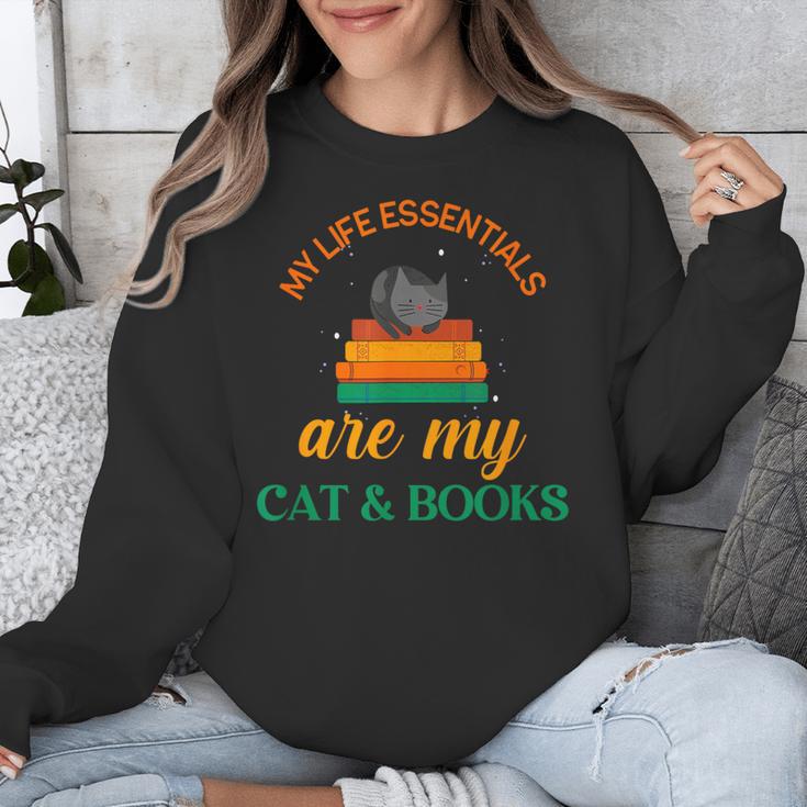 My Life Essentials Are Cat And Books Unisex Sweatshirt