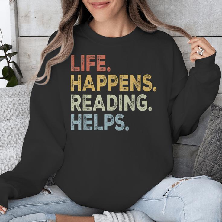 Life Happens Reading Helps Book Lovers Vinage Unisex Sweatshirt