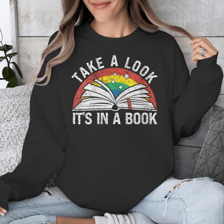 Take a Look It's In a Book Reading Vintage Retro Rainbow Unisex Sweatshirt