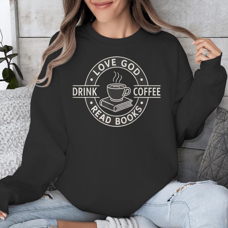 Love God Drink Coffee Read Books Lover Christian Vintage Unisex Sweatshirt