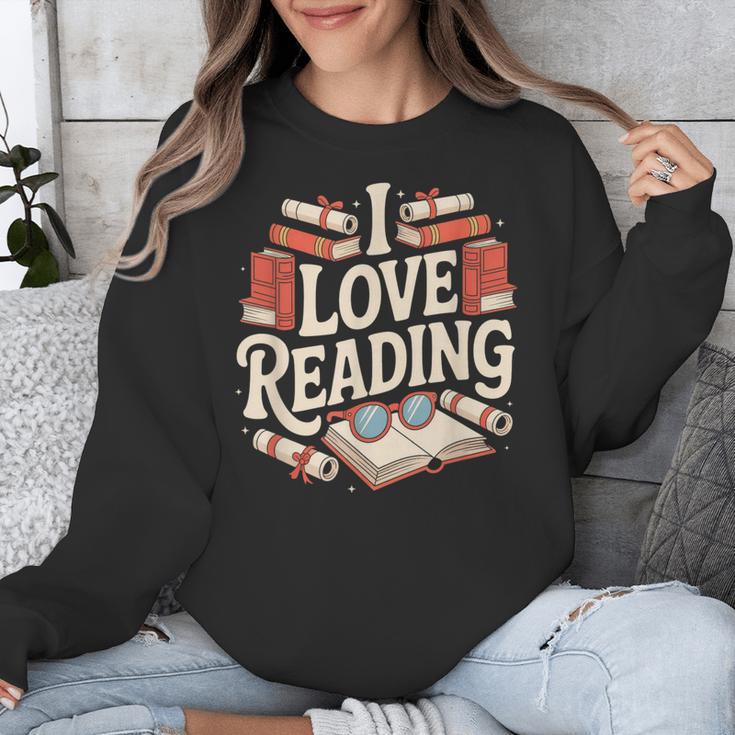 I Love Reading Books Literature Enthusiast Fun Unisex Sweatshirt