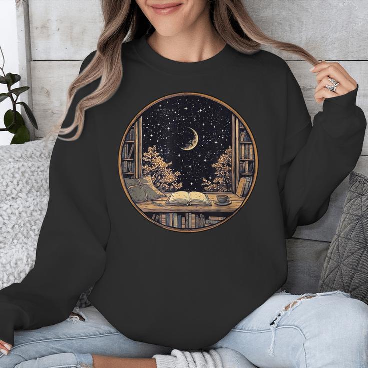 Moon Book Bookshelf Library Coffee Cup Star Stars Pattern Unisex Sweatshirt Moon Book Bookshelf Library Coffee Cup Star Stars Pattern Unisex Sweatshirt