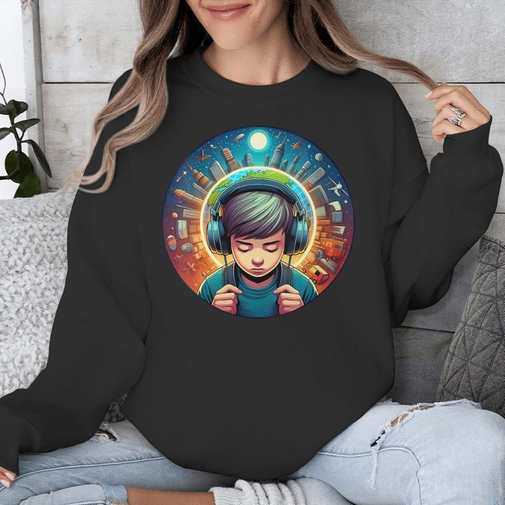 Music Enthusiast Under Starry Skies World Introvert Boy Unisex Sweatshirt
