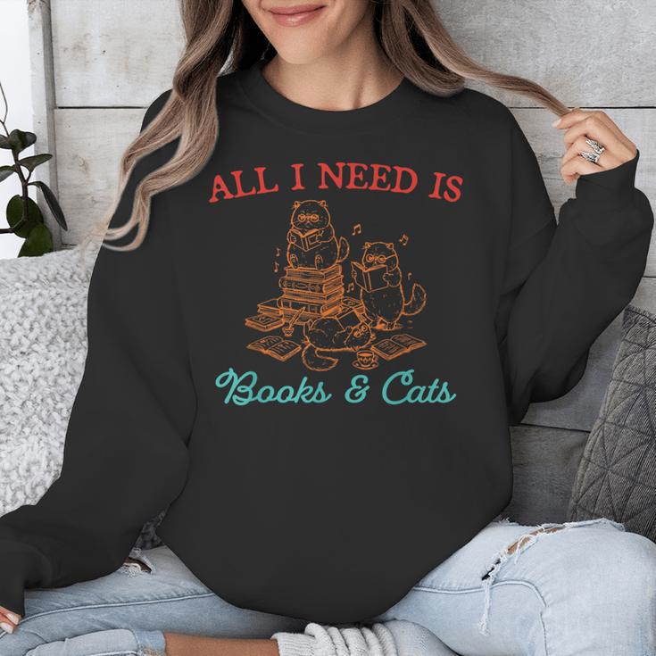 All I Need Is Books & Cats Cozy Unisex Sweatshirt
