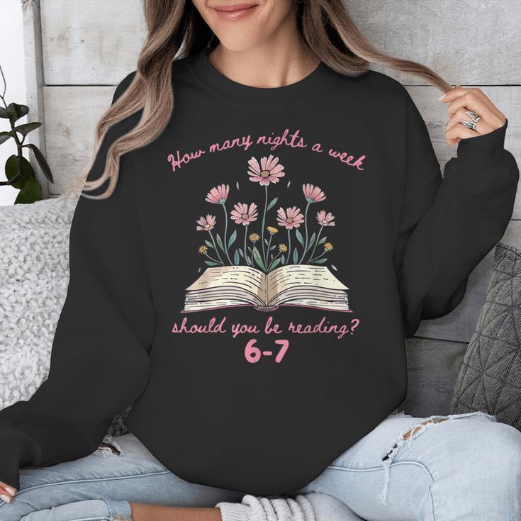 How Many Nights Reading 67 Meme Floral Book Lover Teacher Unisex Sweatshirt