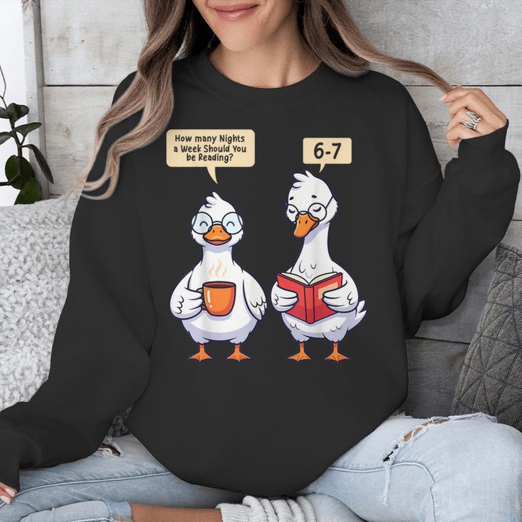 How Many Nights Reading Goose Book Lover Reader Unisex Sweatshirt