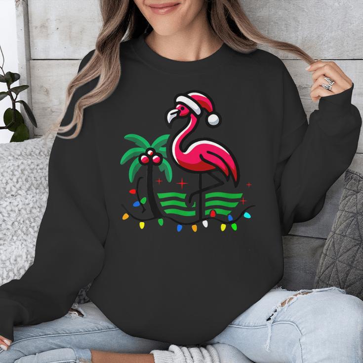 Nostalgia Holiday Tees -Adult Christmas Flamingo Small Short Sleeve Crew Neck Cotton Polyester Lightweight Ribbed Cuff Winter Unisex Sweatshirt