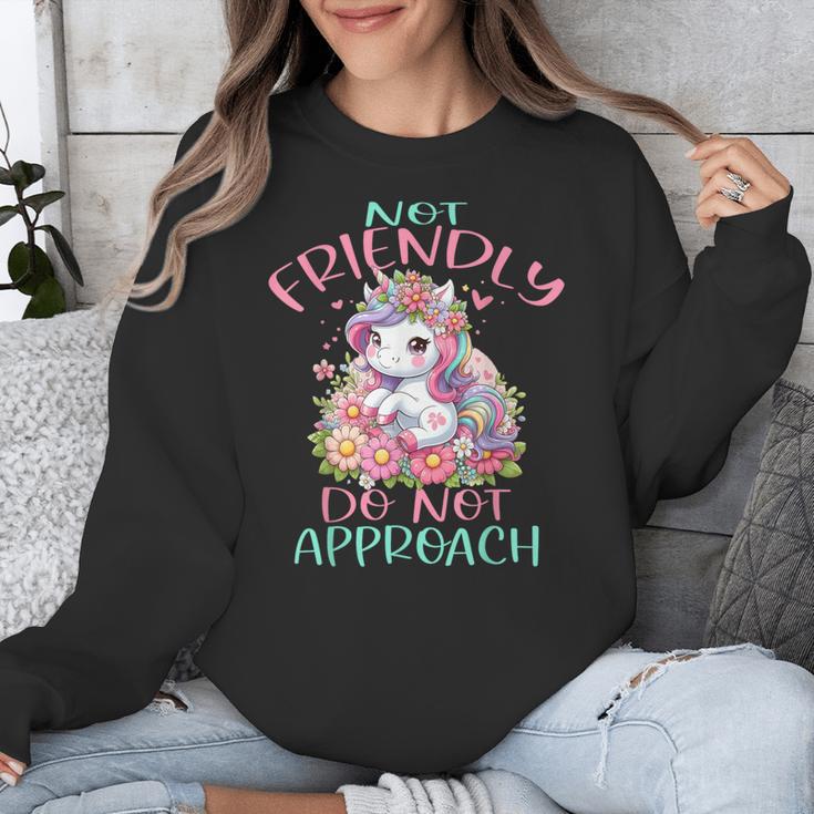 Not Friendly Do Not Approach Women & Girls Unicorn Cute Introvert & Humor Lovers For Women V-Neck Classic Fit Modern Short Sleeve Unisex Sweatshirt