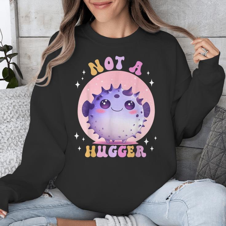 Not a Hugger Cute Pufferfish Autism Awareness Introverts Unisex Sweatshirt