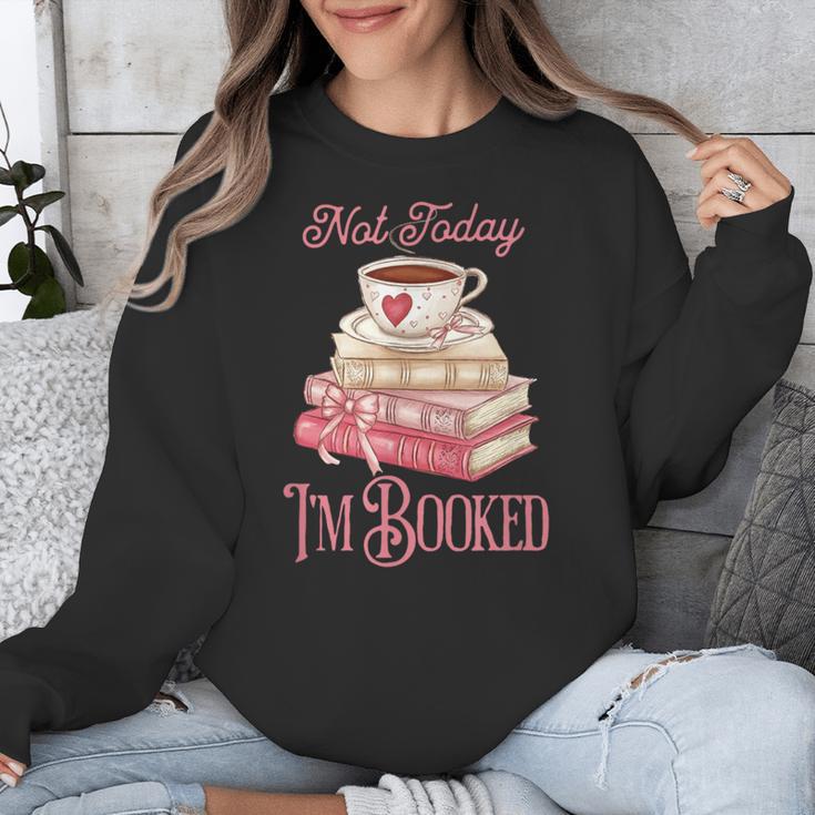 Not Today I'm Booked Book Lover Book Stack Coquette Bow Unisex Sweatshirt