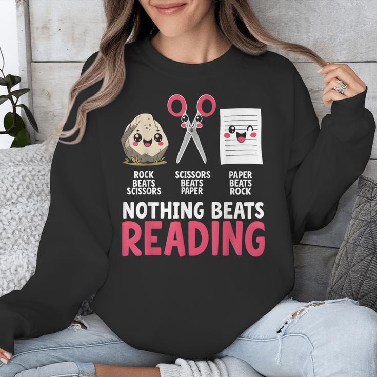 Nothing Beats Reading Rock Paper Scissors Book Lover Library Unisex Sweatshirt