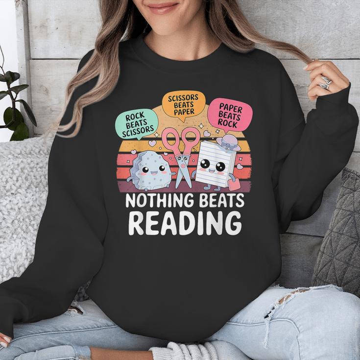 Nothing Beats Reading Rock Paper Scissors Books Lover Unisex Sweatshirt