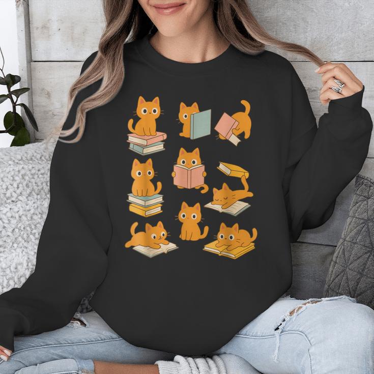Orange Cats Reading Books Cat Lover Unisex Sweatshirt