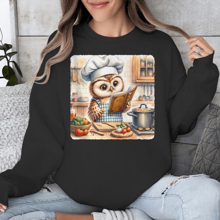 Owl Learning To Cook With Cookbook Chef Apron Stove Cooking Unisex Sweatshirt