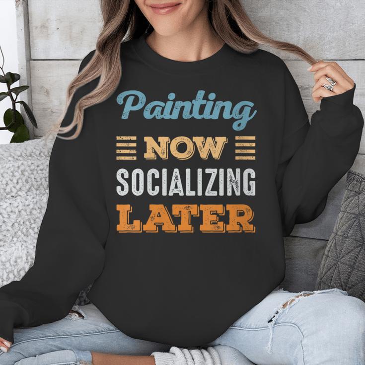 Painting Now Minimal Socializing Introvert Vintage Unisex Sweatshirt