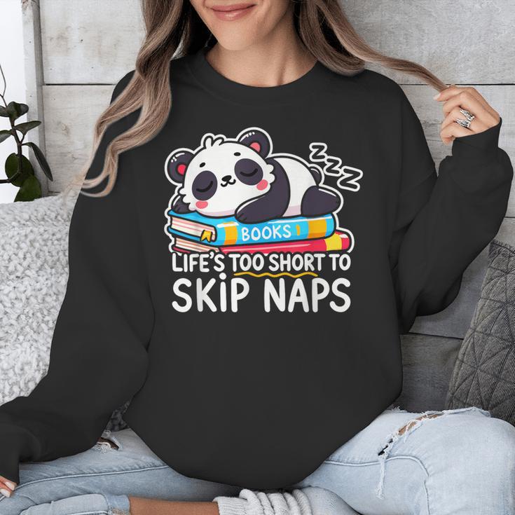 Panda Napping On Books Life’s Too Short To Skip Naps Unisex Sweatshirt