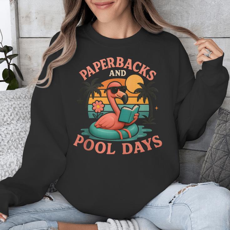 Paperbacks And Pool Days Flamingo Reading Summer Vibes Books Unisex Sweatshirt