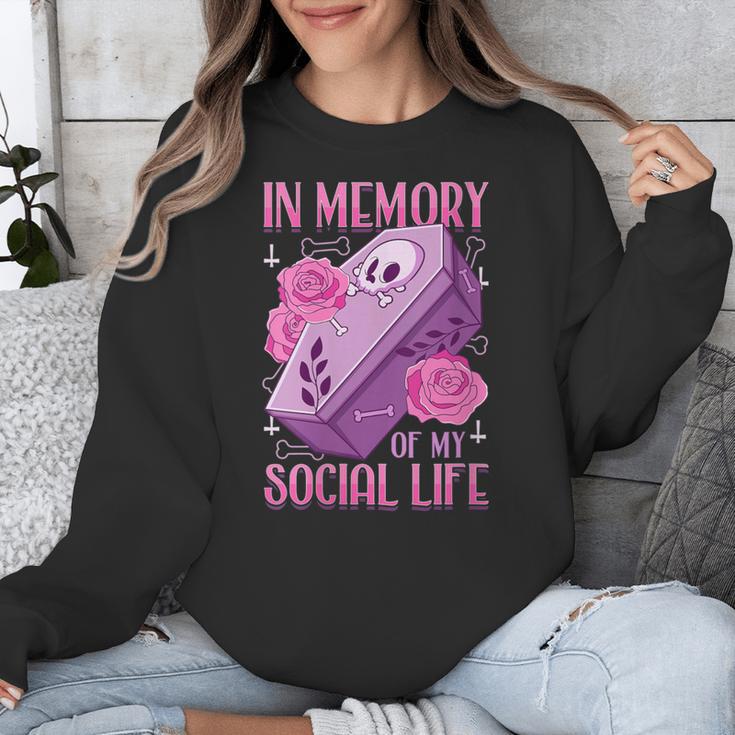 Pastel Goth In Memory Of My Social Life Coffin & Pink Roses Unisex Sweatshirt Pastel Goth In Memory Of My Social Life Coffin & Pink Roses Unisex Sweatshirt