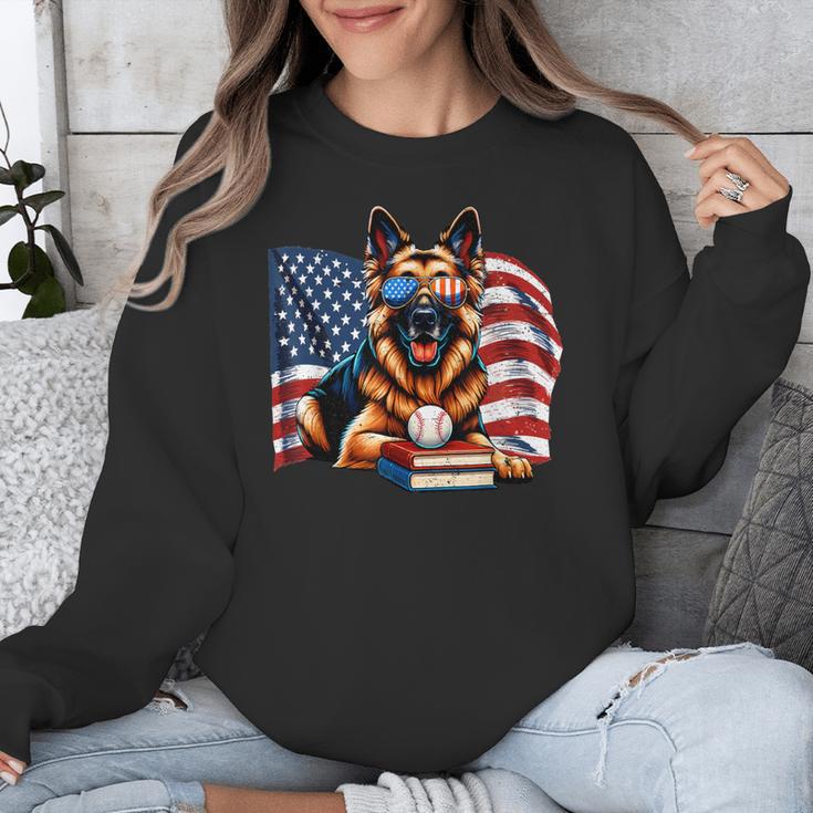 Patriotic German Shepherd Books Baseball USA Flag Vintage Unisex Sweatshirt