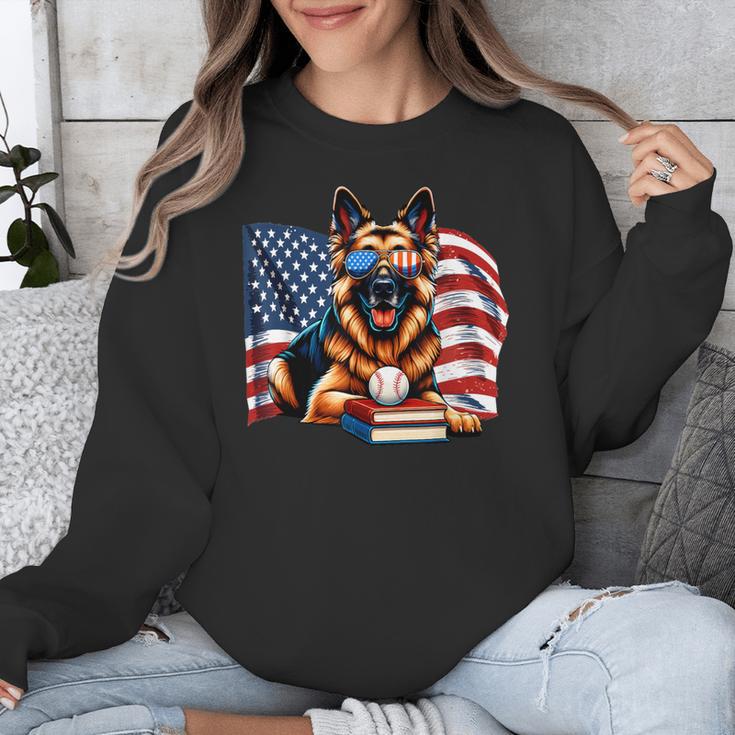 Patriotic German Shepherd Dog Books Baseball American Flag Unisex Sweatshirt
