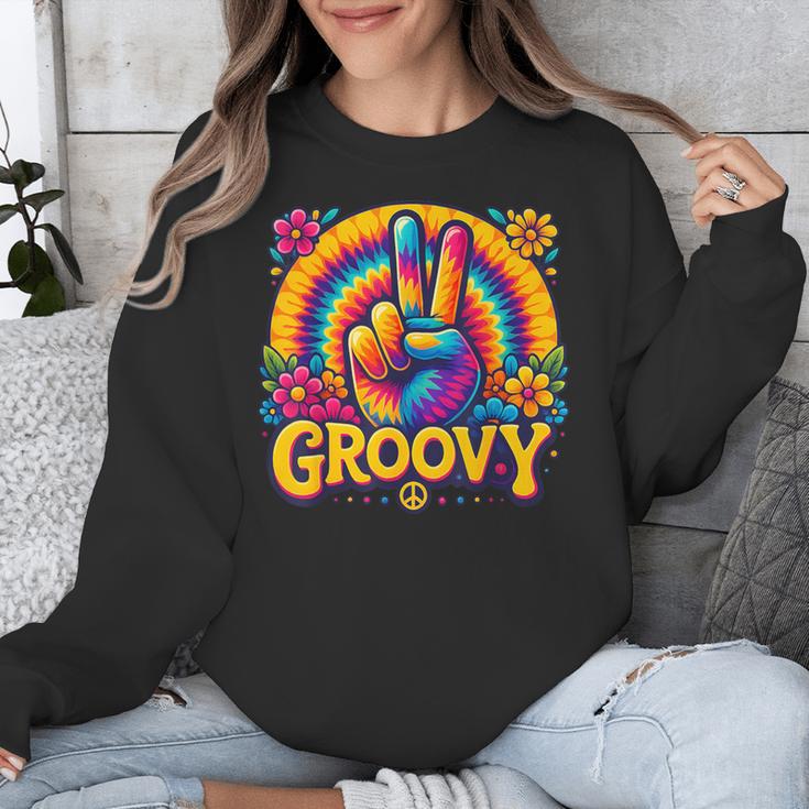 Peace Sign Groovy Vibes Costume Nostalgia Tie Dye Fashion Unisex Sweatshirt