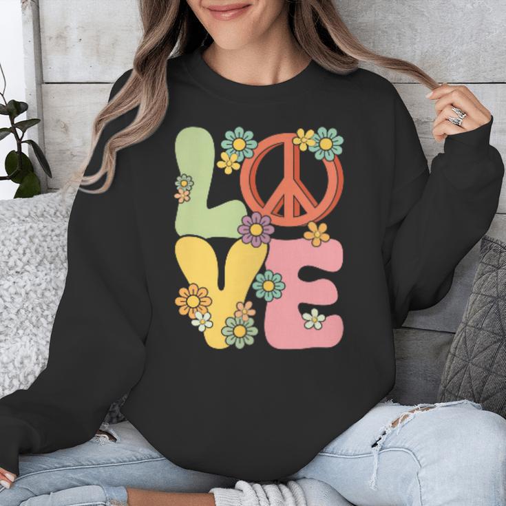 Peace Sign Love Groovy Vibes Costume Nostalgia 1980s Fashion Unisex Sweatshirt
