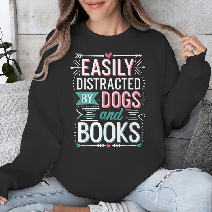 Pet Lover Easily Distracted By Dogs And Books Joke Men Unisex Sweatshirt