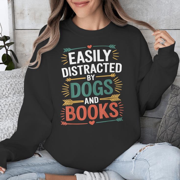 Pet Lover Joke Easily Distracted By Dogs And Books Men Unisex Sweatshirt
