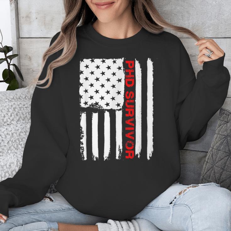 PhD Survivor Graduation American Flag Shirt Degree Tee Women Kids Men Unisex Sweatshirt