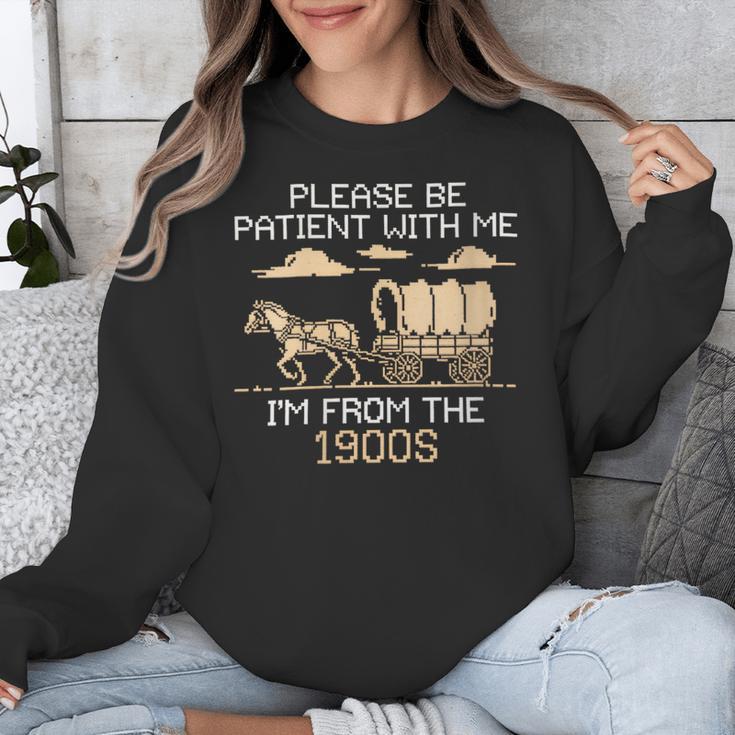 Please Be Patient I'm From The 1900s Retro Pixel Horse Wagon Unisex Sweatshirt