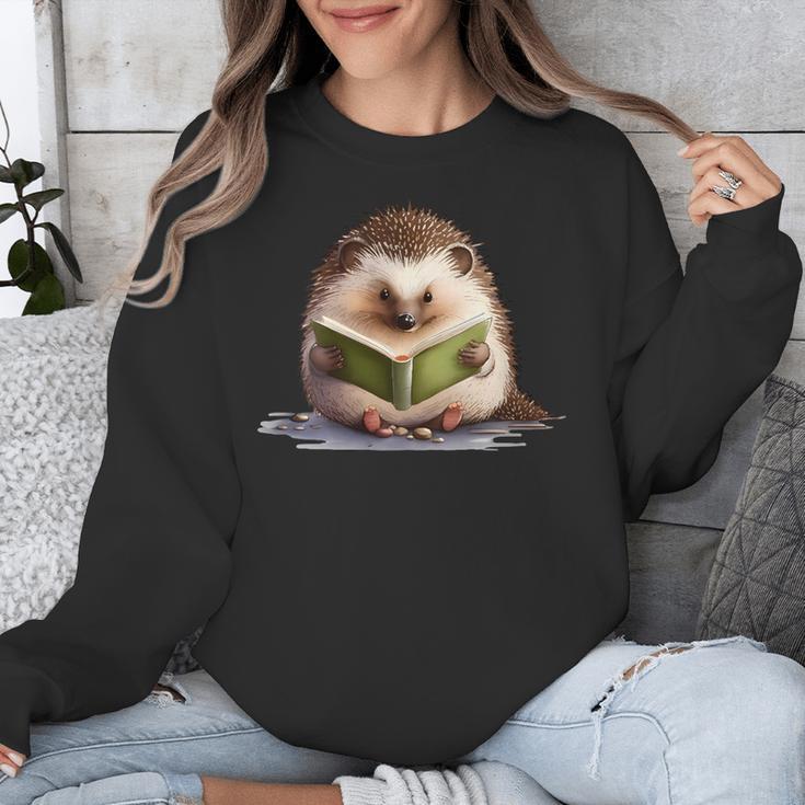 Porcupine Reading Book Hedgehog Book Lover Unisex Sweatshirt
