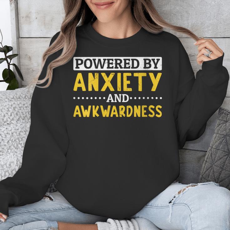 Powered By Anxiety And Awkwardness Social Anxiety Introverts Unisex Sweatshirt